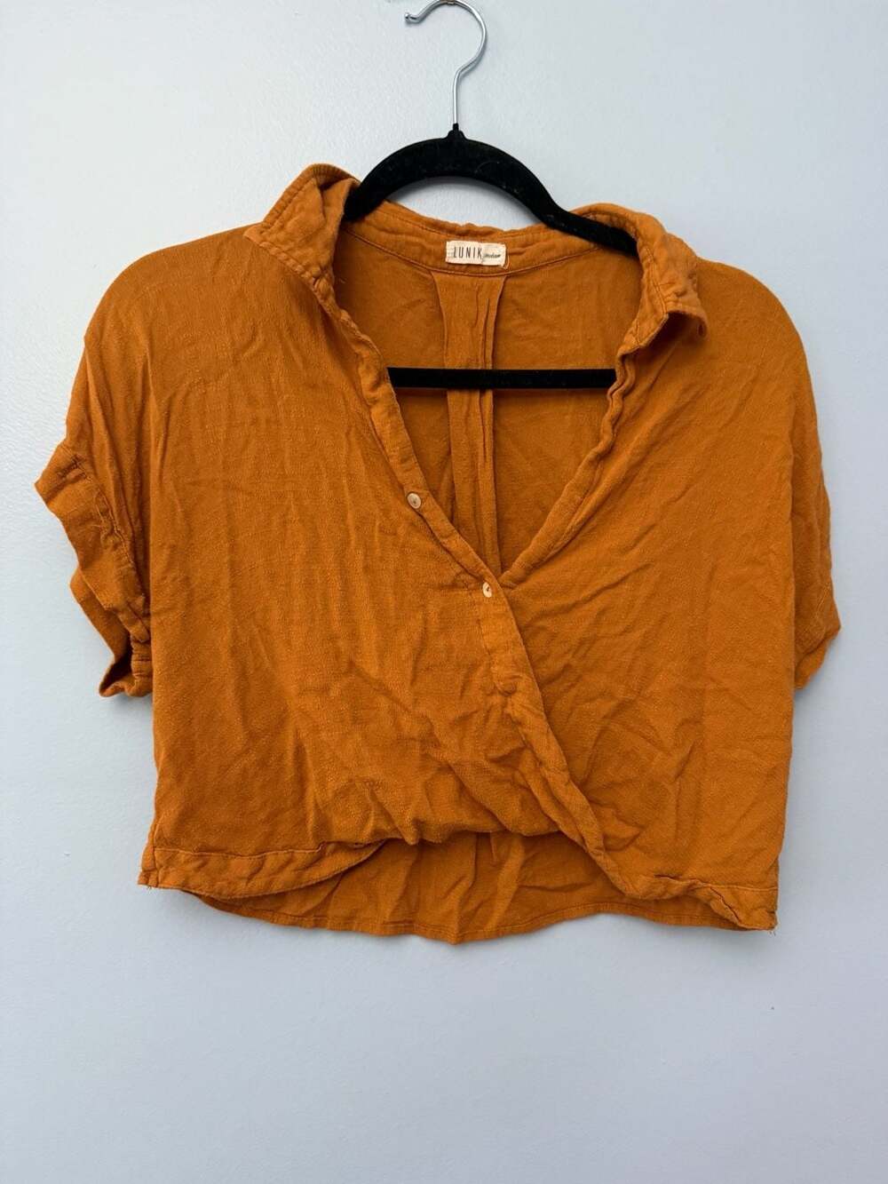 Lunik Orange Wrap Front Button-Down Top, Size Medium